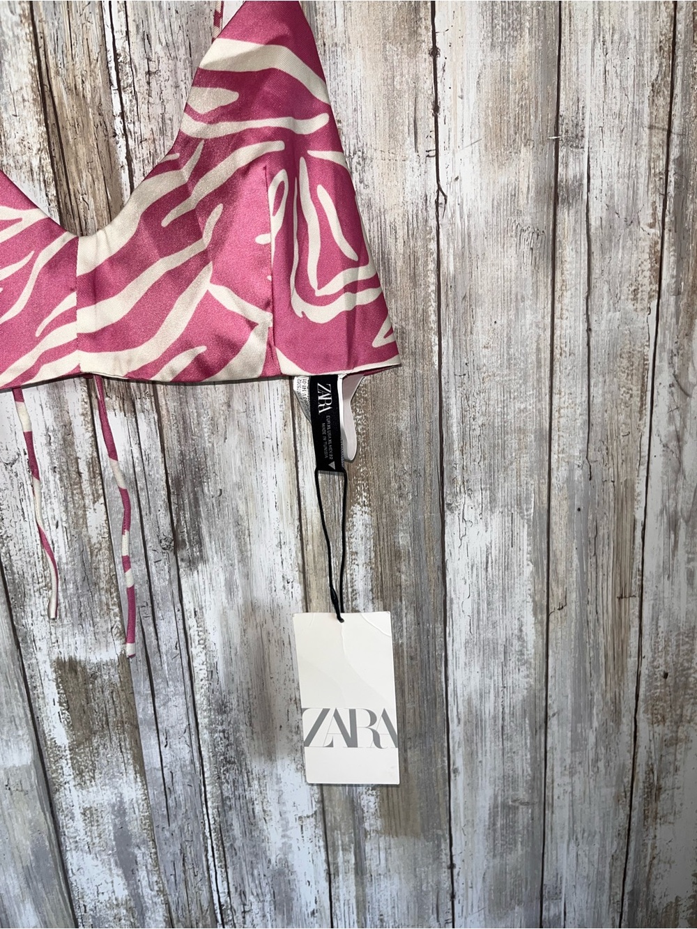 Zara Pink White Zebra Print Satin Crop Top Tie Back Bralette XL NWT - Picture 4 of 6